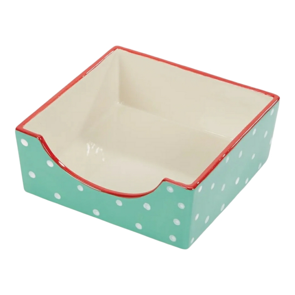 C.R. Gibson Teal and White Polka Dotted Napkin Holder